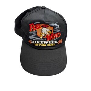 VINTAGE Bike Week Hat Cap Snap Back Feel The Wind Eagle Motorcycle 1995 Men 90s